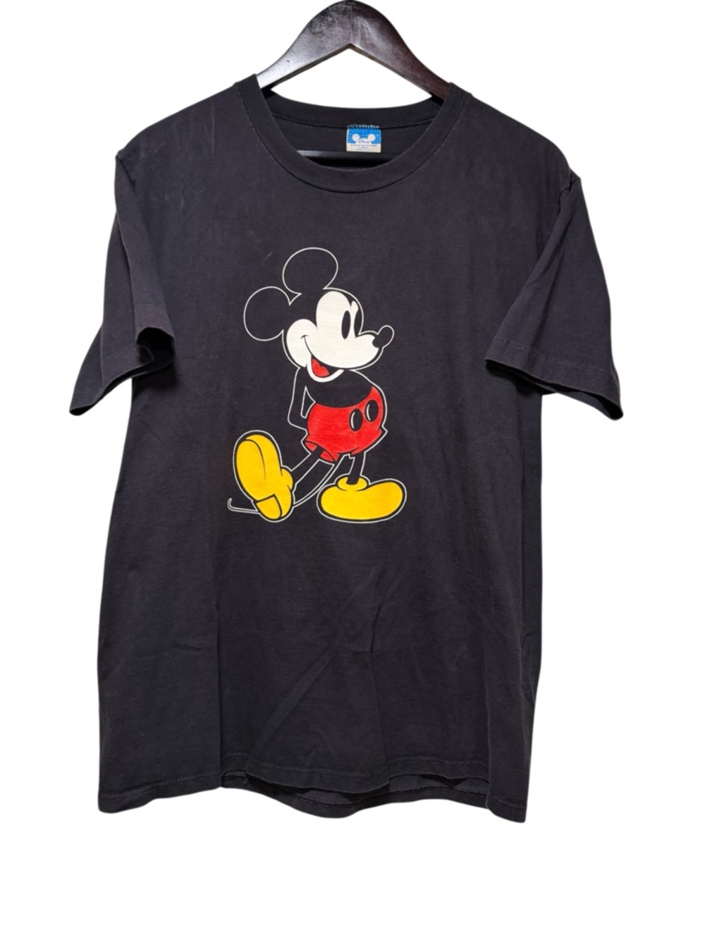 Vintage 80s Disney Mickey Mouse T Shirt Adult Size Medium Faded Black USA Made